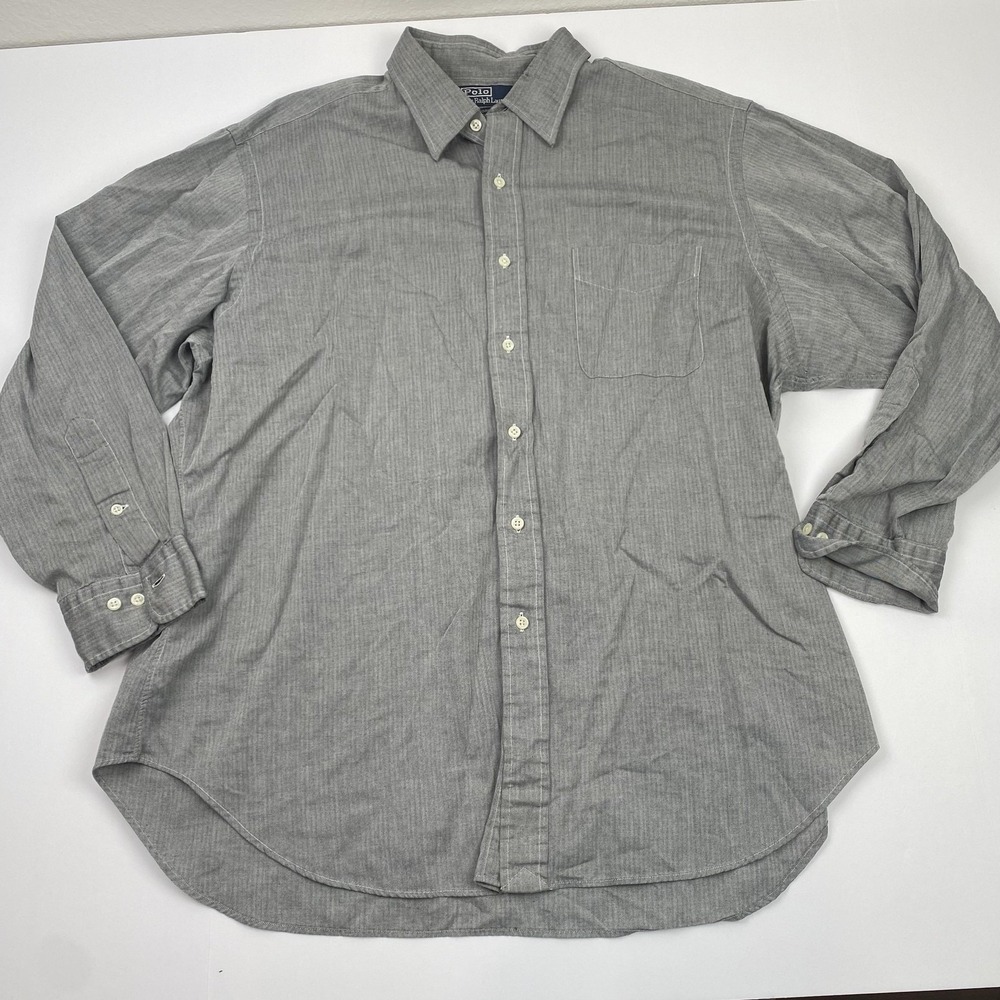 Polo Ralph Lauren Shirt Mens 17.5 Gray Andrew Herringbone Long Sleeve Dress